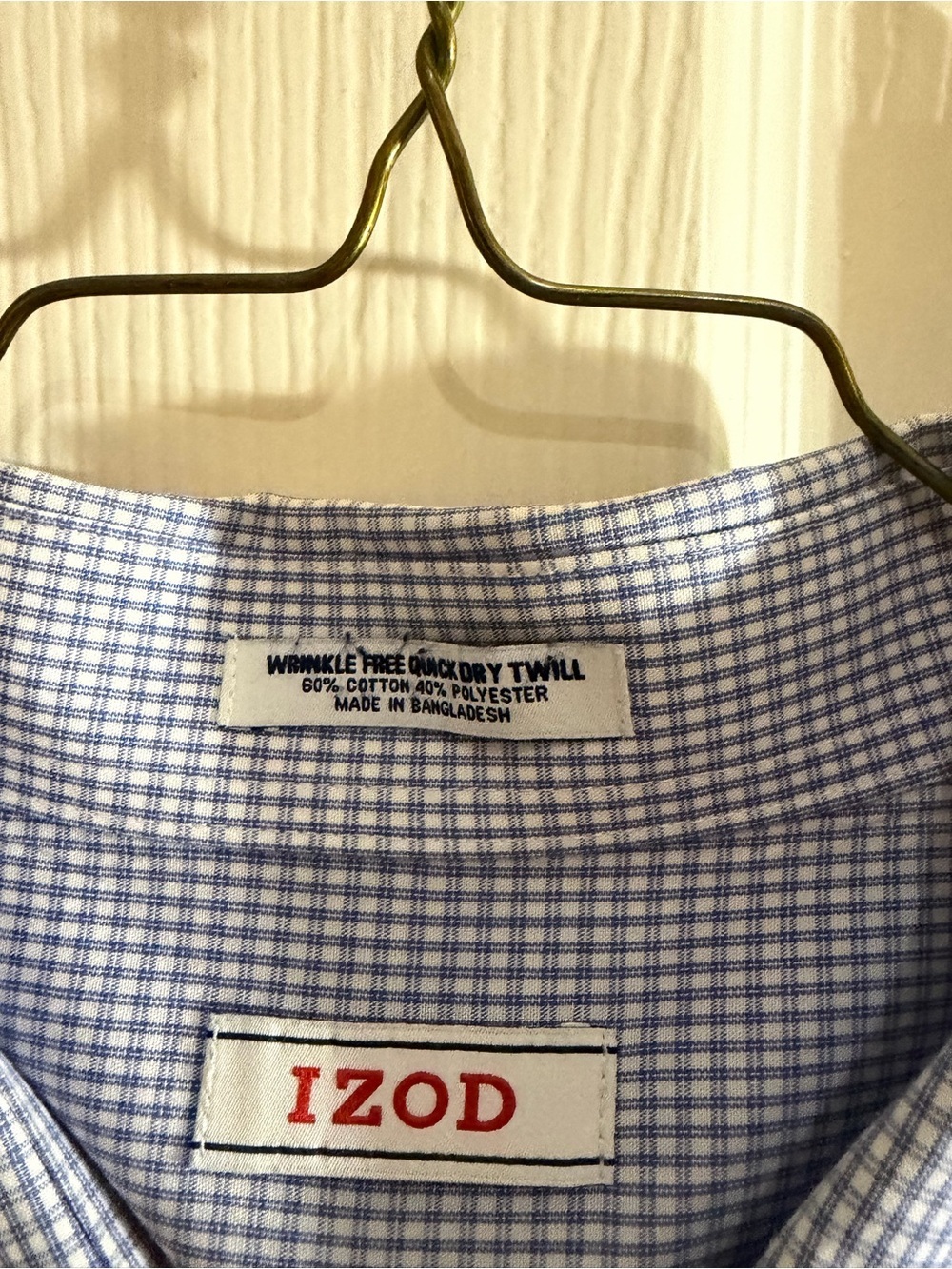 IZOD Blue Check Wrinkle-Free Button Down Dress Shirt Men’s 18 34/35 - Picture 5 of 7